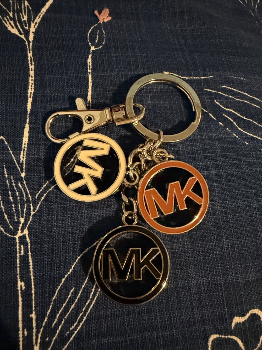 Michael Kors Black, Orange & Gold MK Triple Charm Keyring
